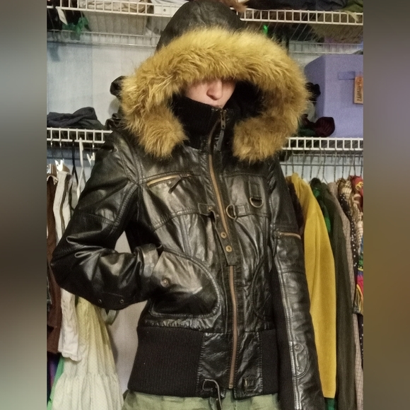 Hooded Leather Biker Jacket - Picture 2 of 11